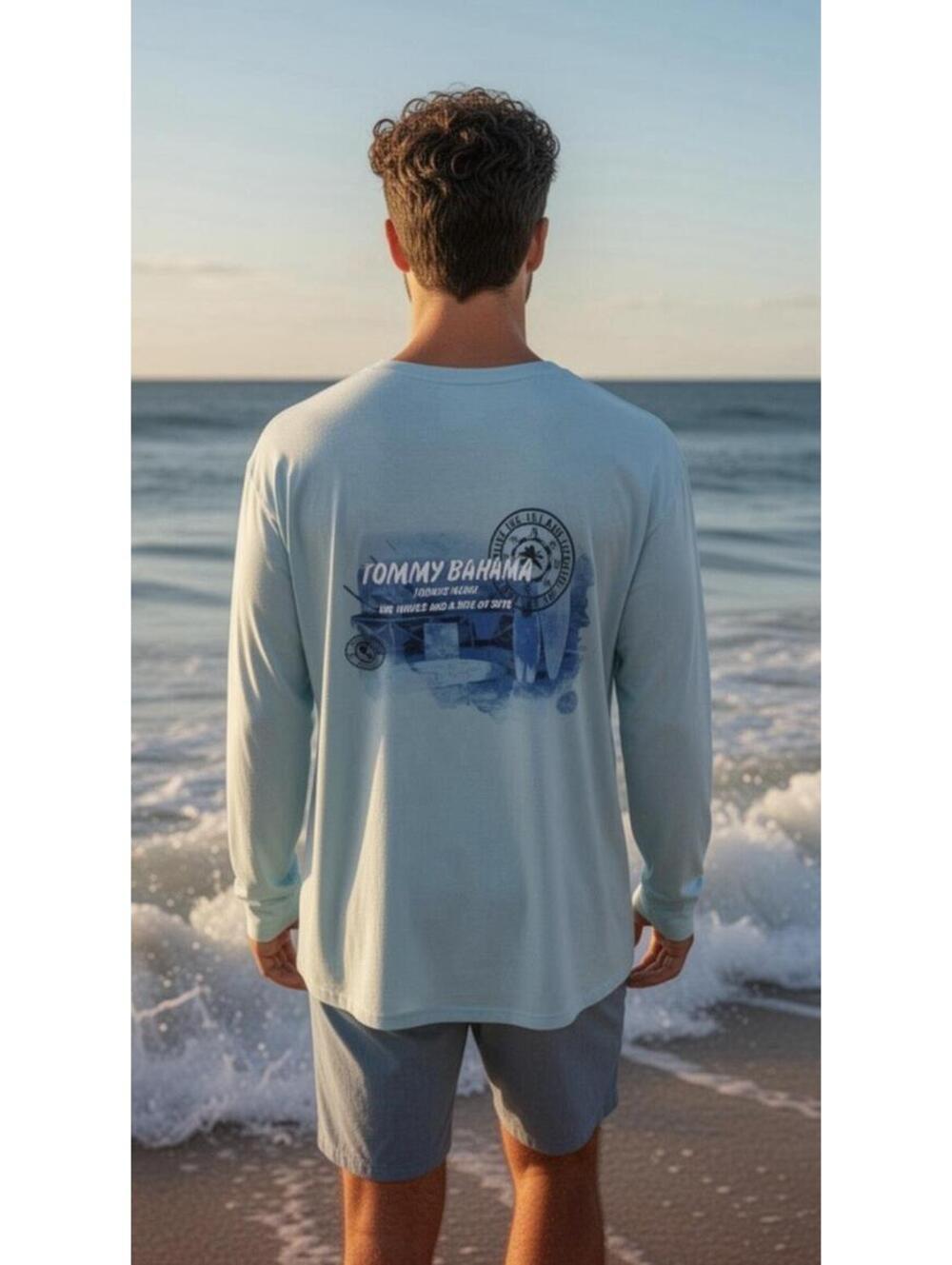 TOMMY BAHAMA NWOT Men’s Big Waves and a Side of Skys Graphic T-Shirt in Blue-XXL